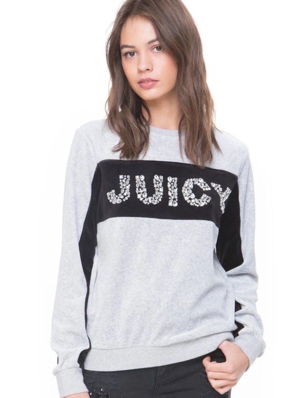 NWT JUICY COUTURE BLACK LABEL l Velour Gems Colorblocked Pullover Sweatshirt